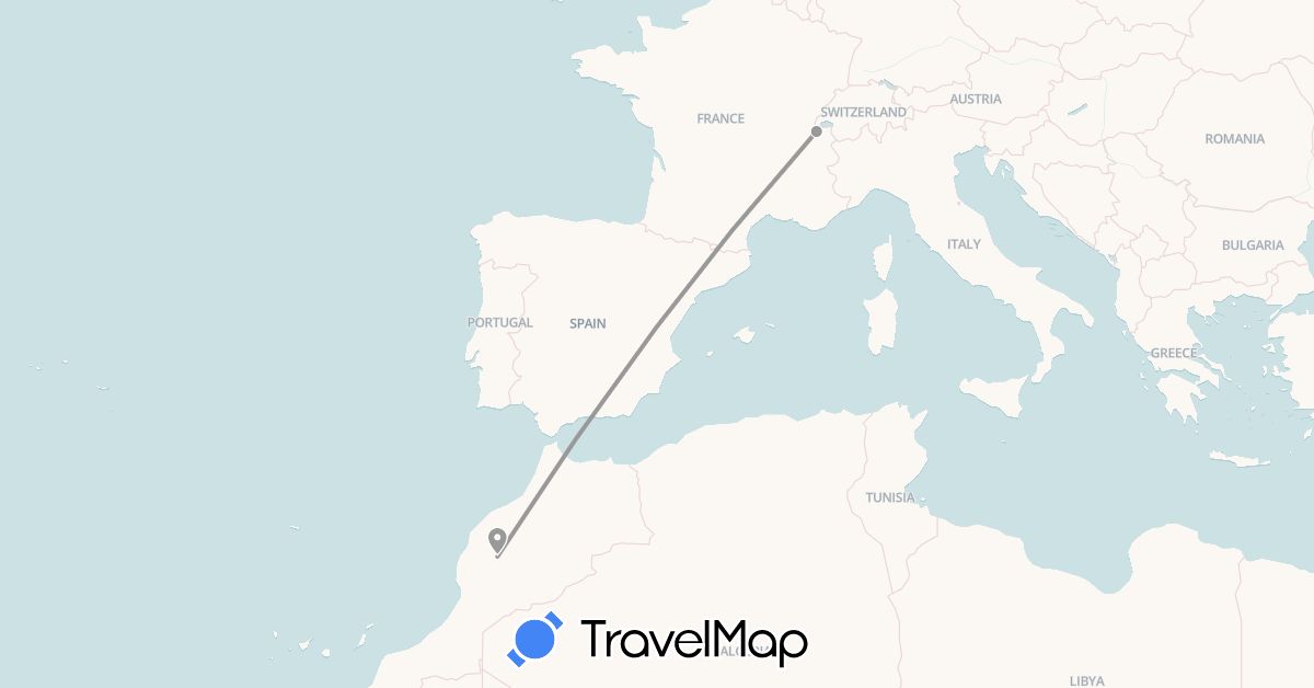 TravelMap itinerary: plane in Switzerland, Morocco (Africa, Europe)