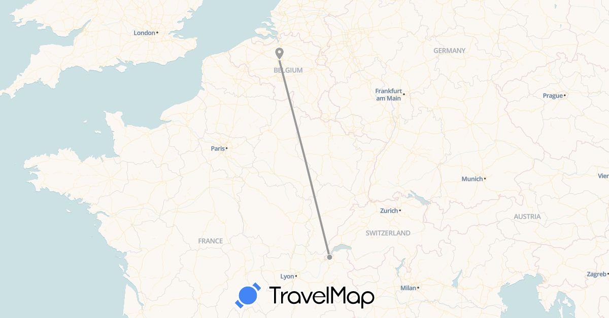 TravelMap itinerary: plane in Belgium, Switzerland (Europe)